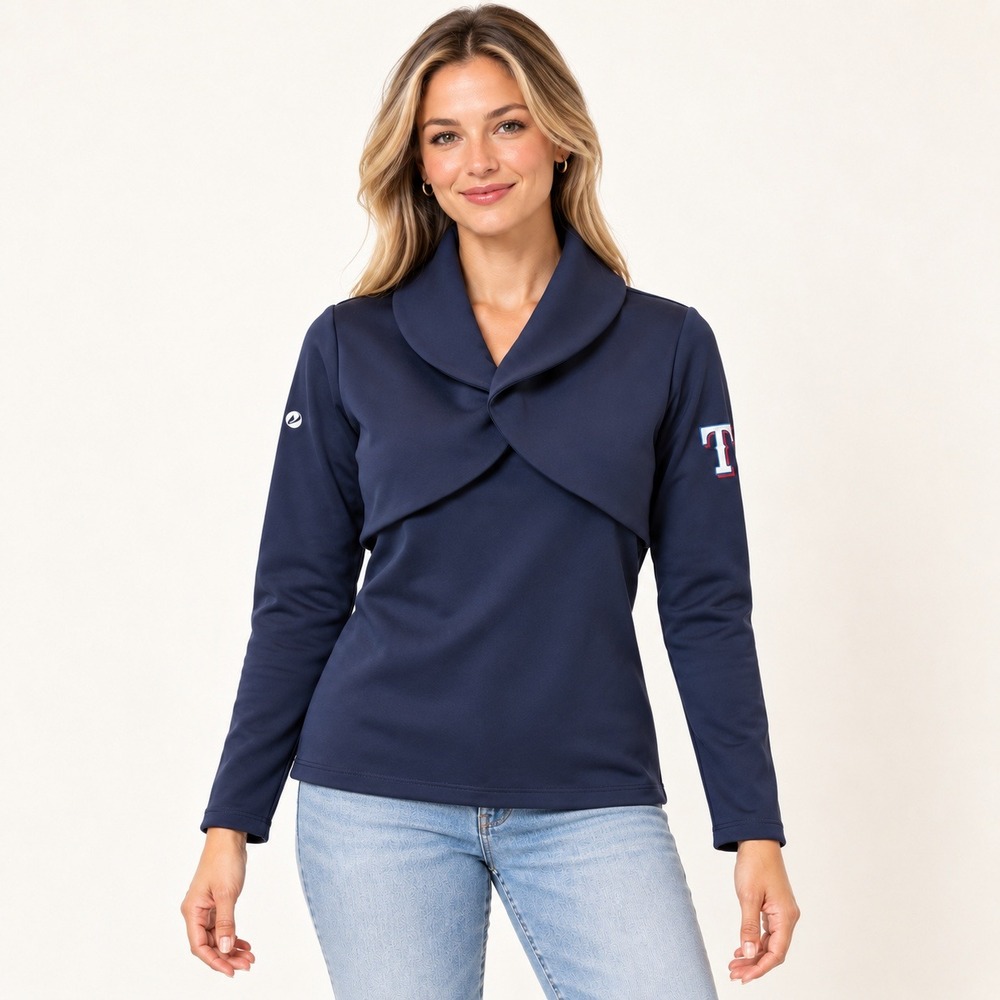 Levelwear Verve Texas Rangers Pullover Womens S Navy Shawl Collar MLB Logo